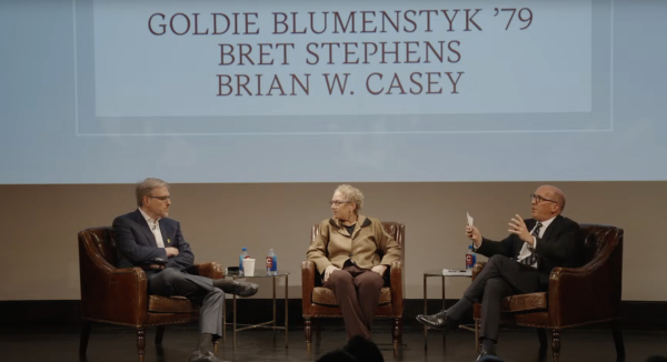 Bret Stephens and Goldie Blumenstyk ’79 Discuss Role of Higher Education in First Installment of Spring Presidential Speaker Series